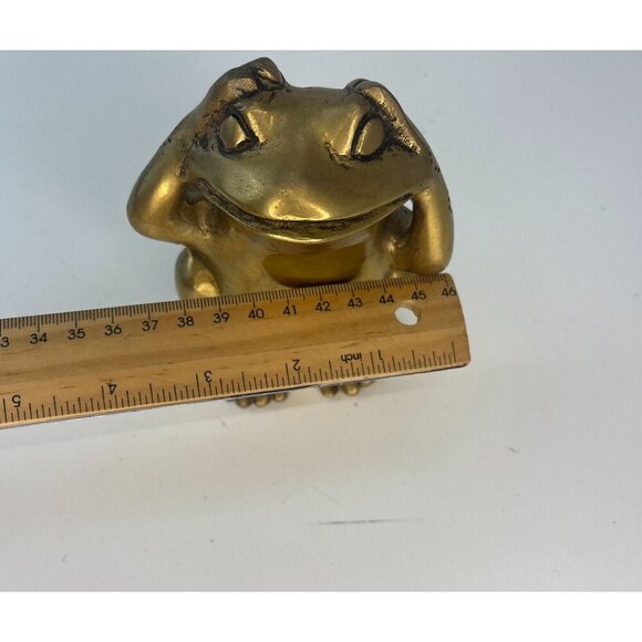 Brass Morality Frog Statue Hear No Evil Vintage MCM Whimsical Home Decor - Picture 7 of 7